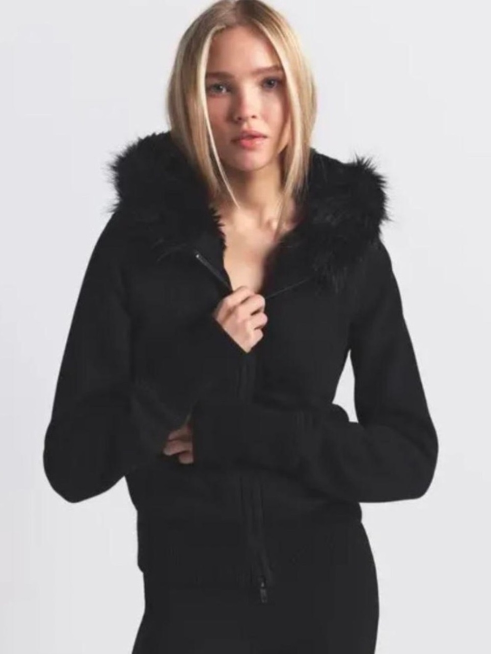 SKIMS *NWT Cotton Fleece Faux Fur Lined Zip-Up Hoodie | COLOR: ONYX | SIZE: S